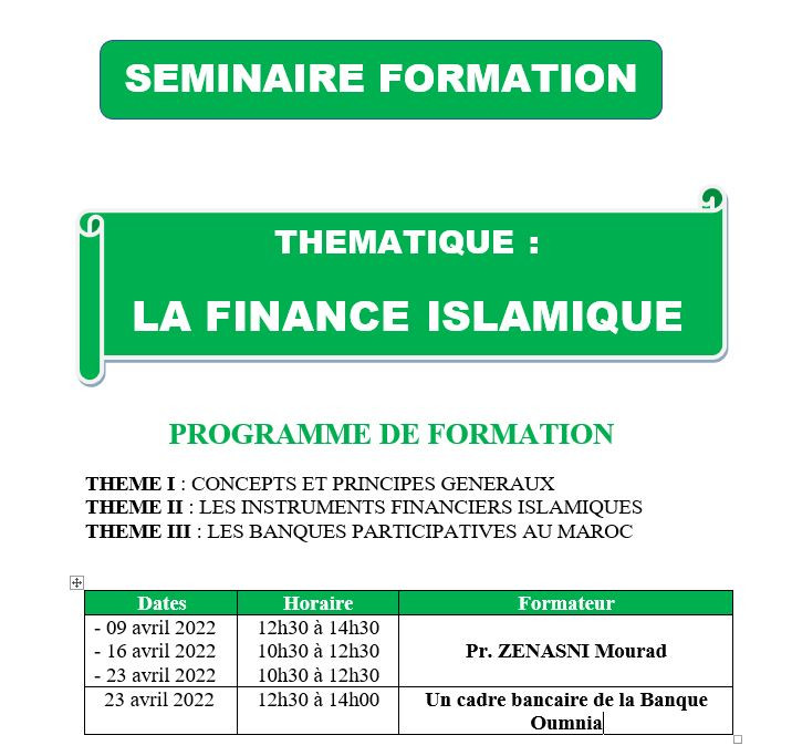Séminaire -Formation Thématique : la finance islamique